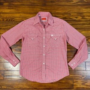 Ely Plains Red White Plaid Pearl Snap Long Sleeve Button Down Western Shirt